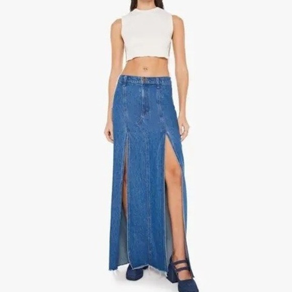 MOTHER Snacks! $298 The Lickity Split Fray Maxi Denim Skirt - Picture 2 of 7